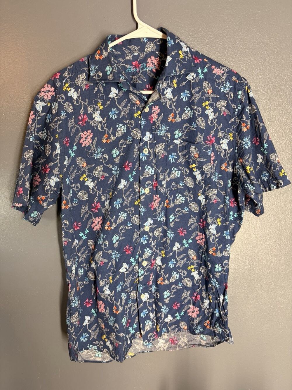 Alan Flusser Mens Size Medium Short Sleeve Button Down Shirt Floral